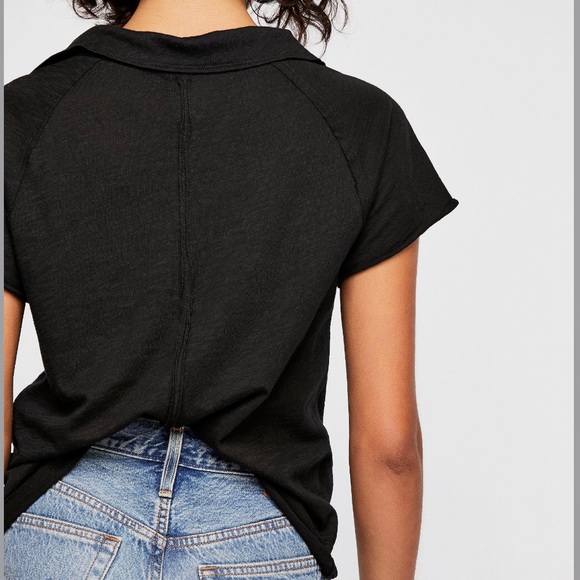 New Free People Black Pop Your Collar Tee - Picture 4 of 8